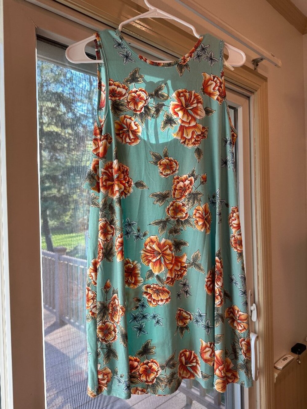Francesca's Elin Floral Sleeveless Ruffle Back Knit Blue Teal Dress Size XXS